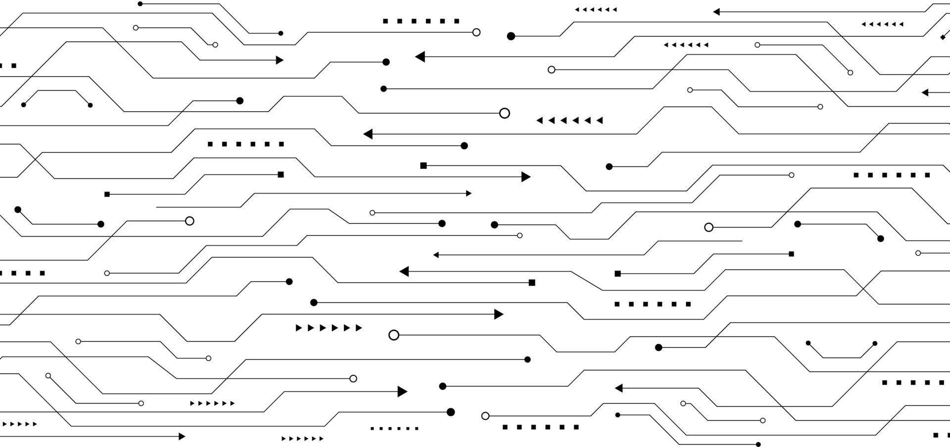 placa de circuito de linha preta padrão abstrato no conceito de tecnologia de fundo branco vetor