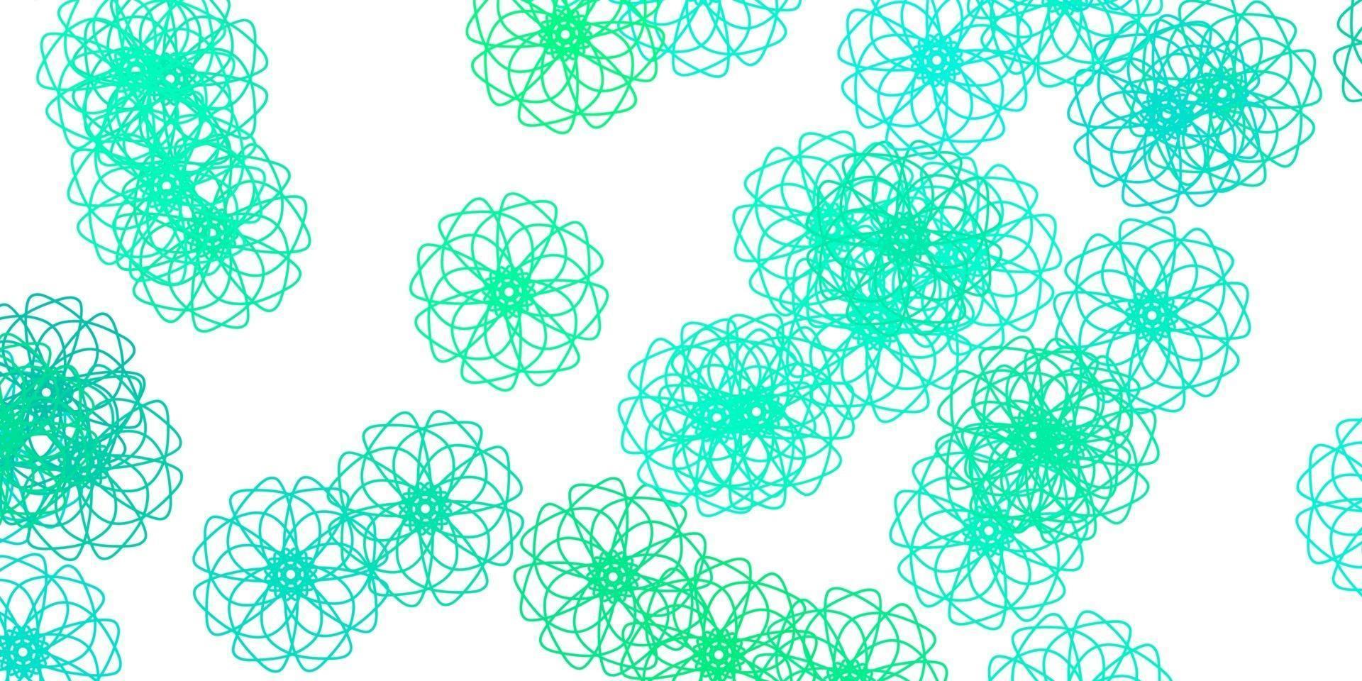 textura de doodle de vetor verde claro com flores.