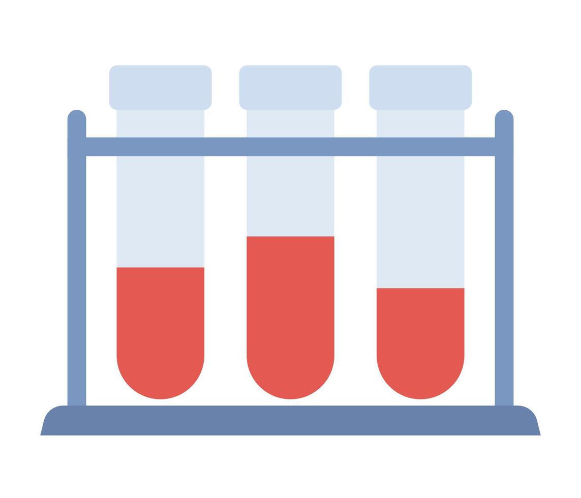 teste tubos com sangue ícone. médico teste tubo. Ciência, química, análises conceito. símbolos do remédio e laboratório pesquisar. vetor plano ilustração