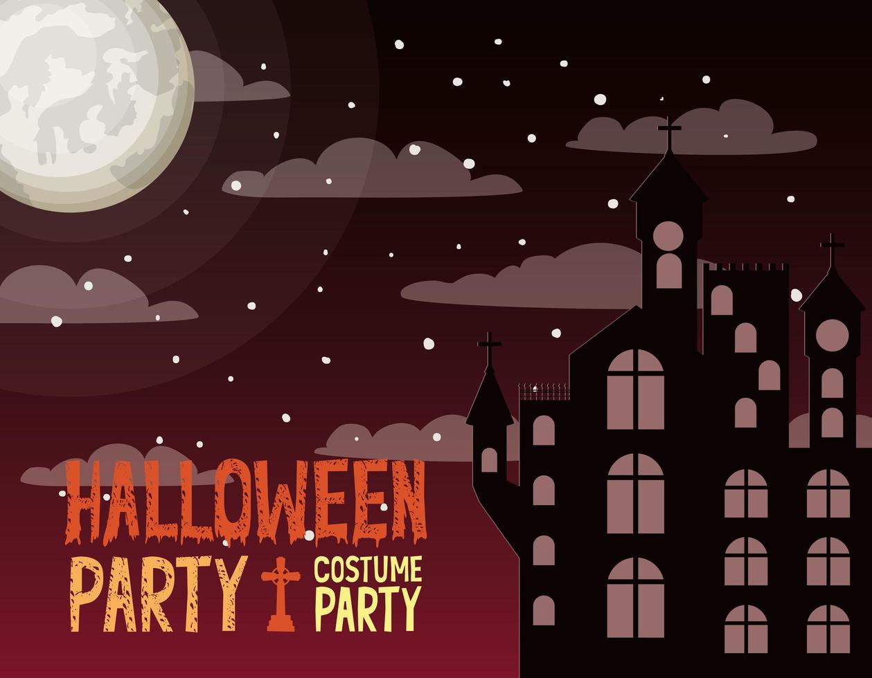 cartão da temporada de halloween com castelo em cena noturna escura vetor