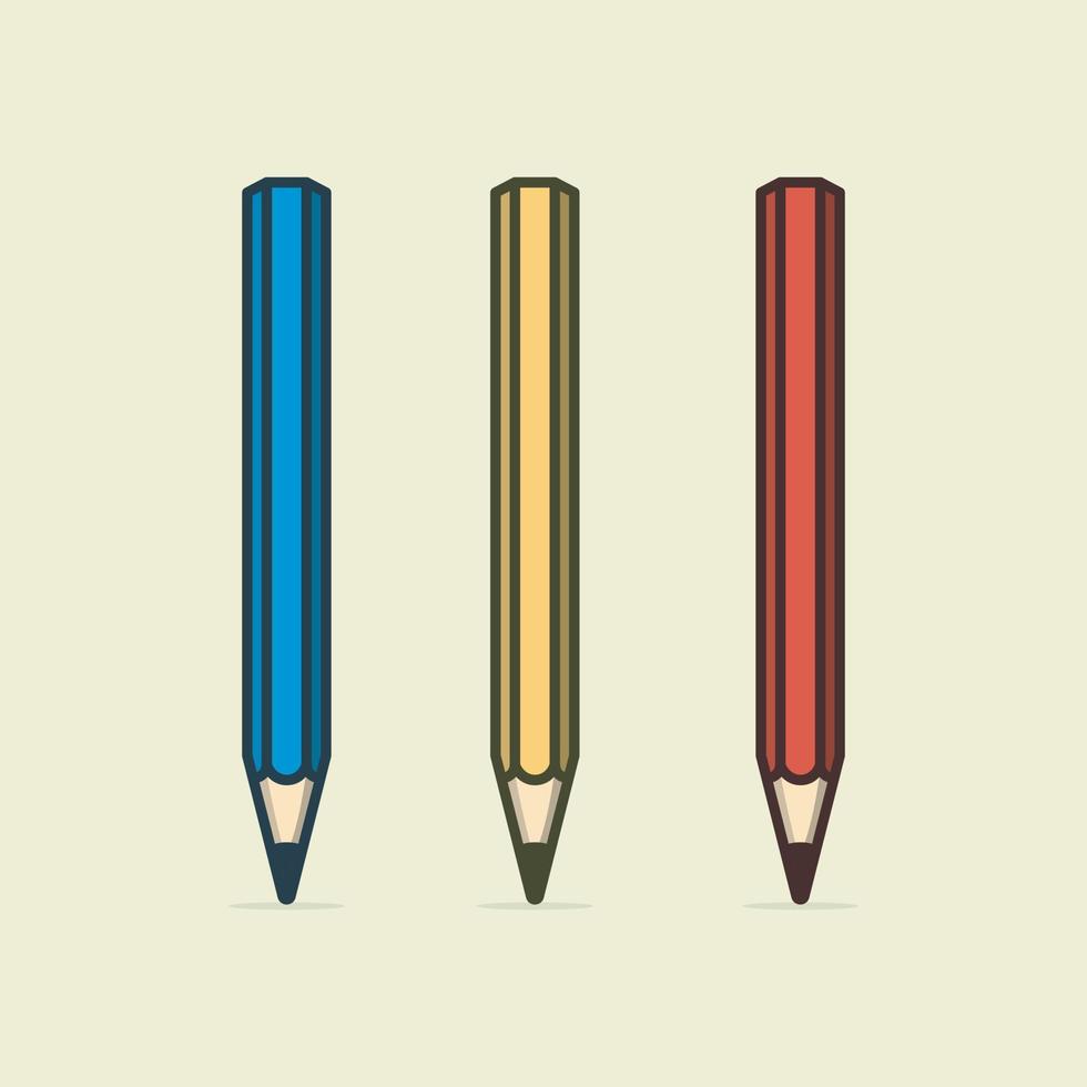 três lápis estão mostrando dentro uma linha, fofa lápis personagem plano desenho animado vetor modelo Projeto ilustração