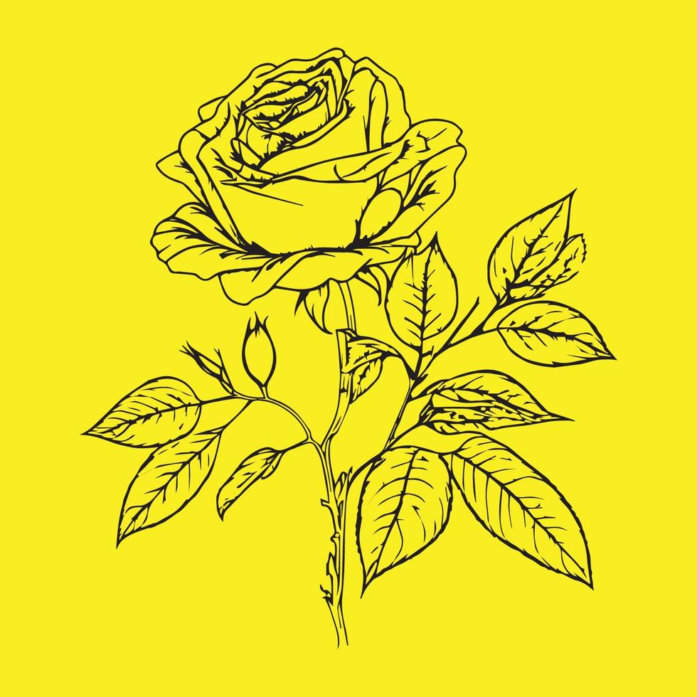 rosa mão desenhando esboço Preto esboço vetor ilustração isolado em amarelo fundo