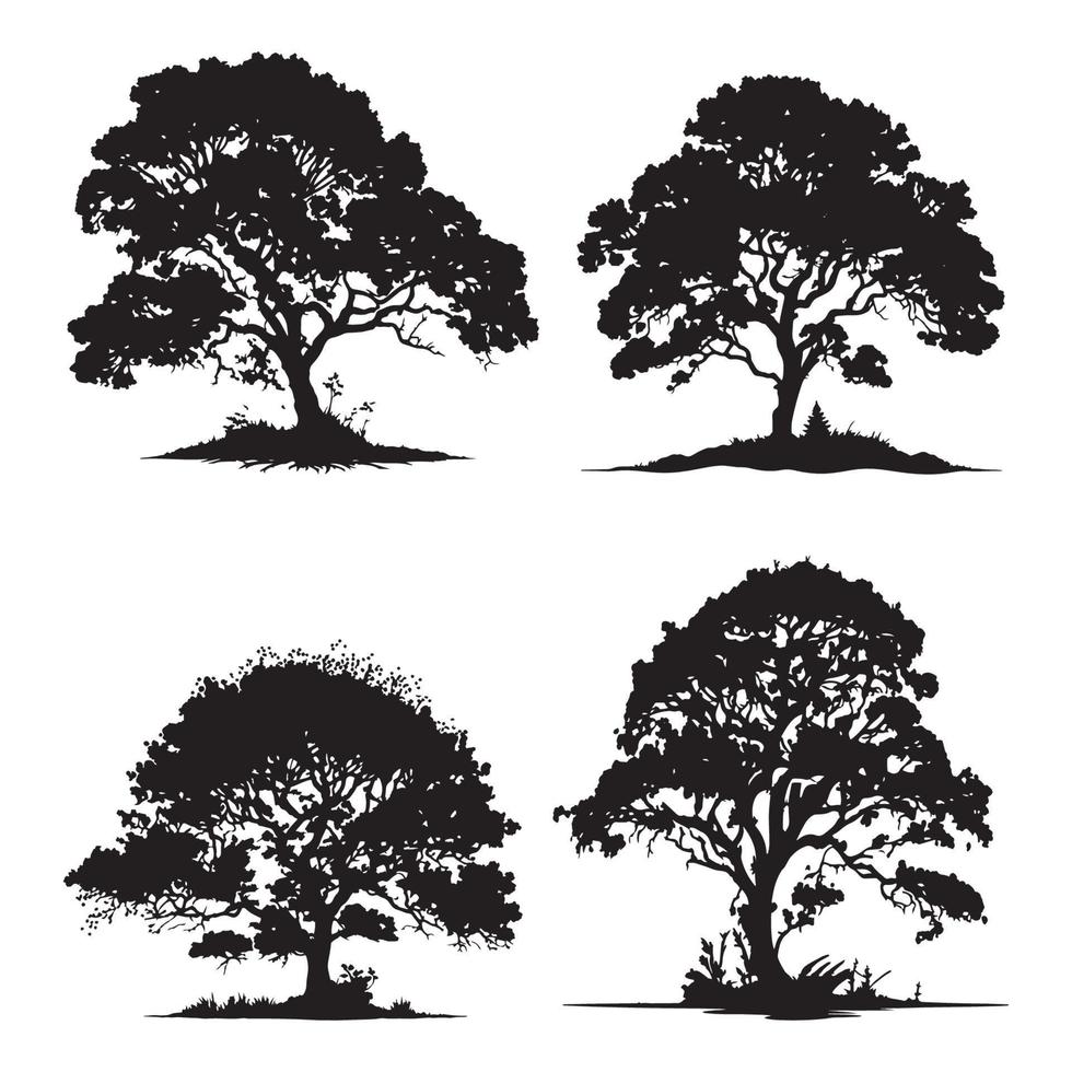 conjunto do grande árvores vetor silhuetas. grande árvore silhueta Preto vetor isolado em branco fundo