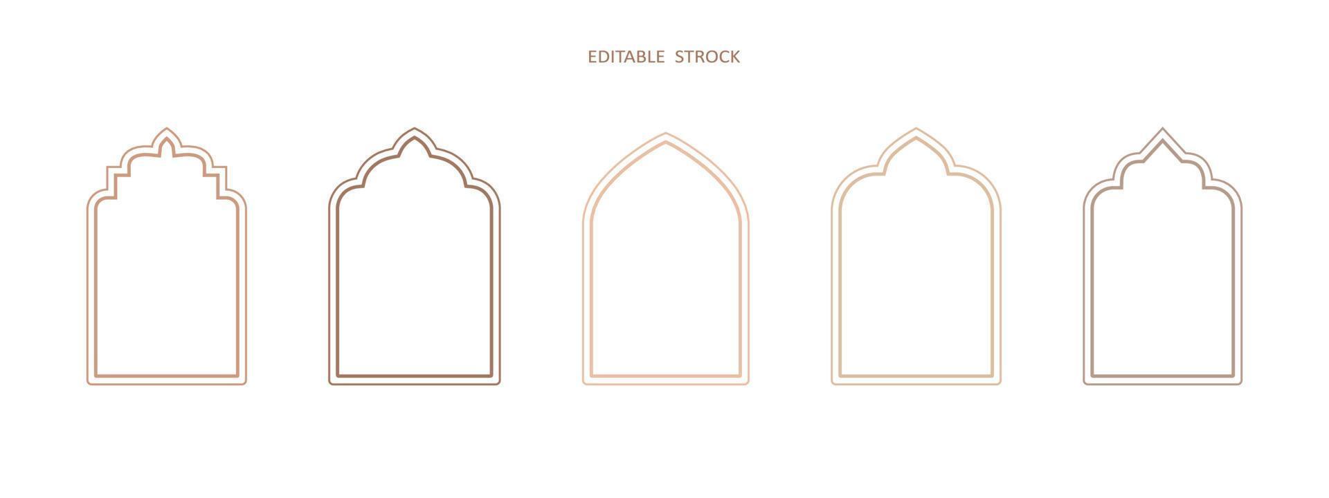 islâmico vetor forma do uma janela ou porta arco. árabe quadro, Armação definir. islâmico editável esboço ícone