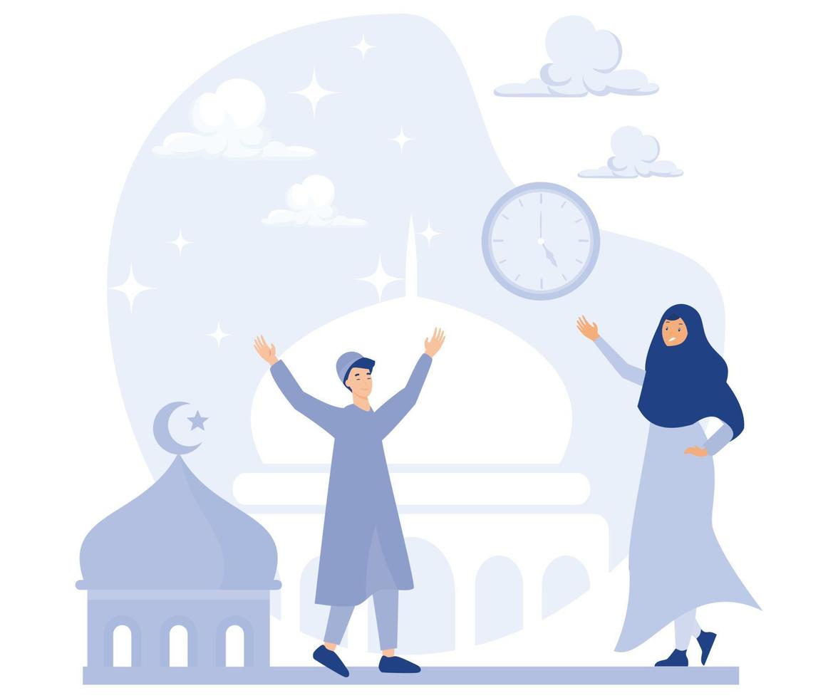 feliz Ramadã Mubarak cumprimento conceito, atividade do jejum pessoas, plano vetor moderno ilustração