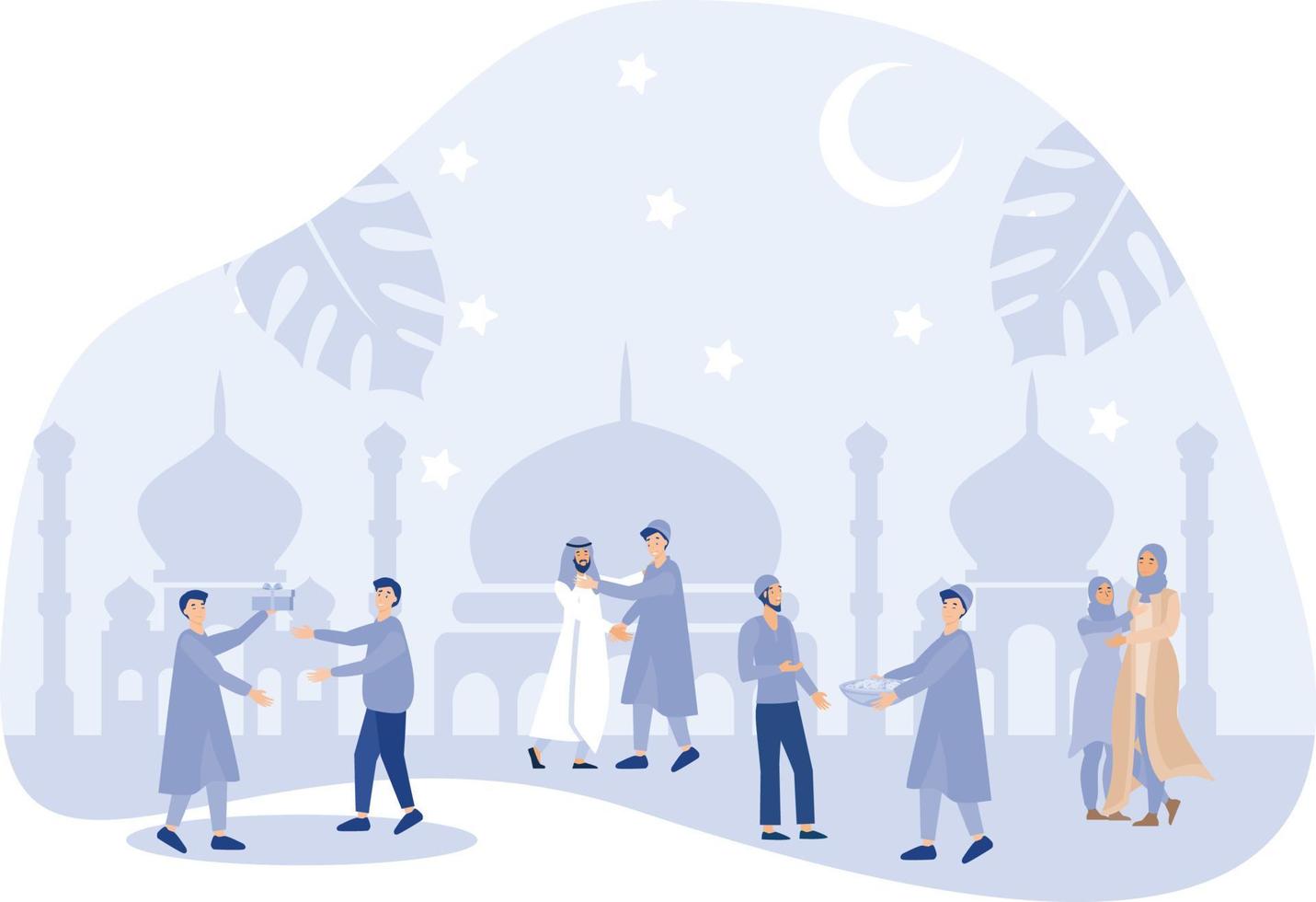 Ramadã kareem, eid mubarak, cumprimento cartão, islâmico feriado fundo, plano vetor moderno ilustração