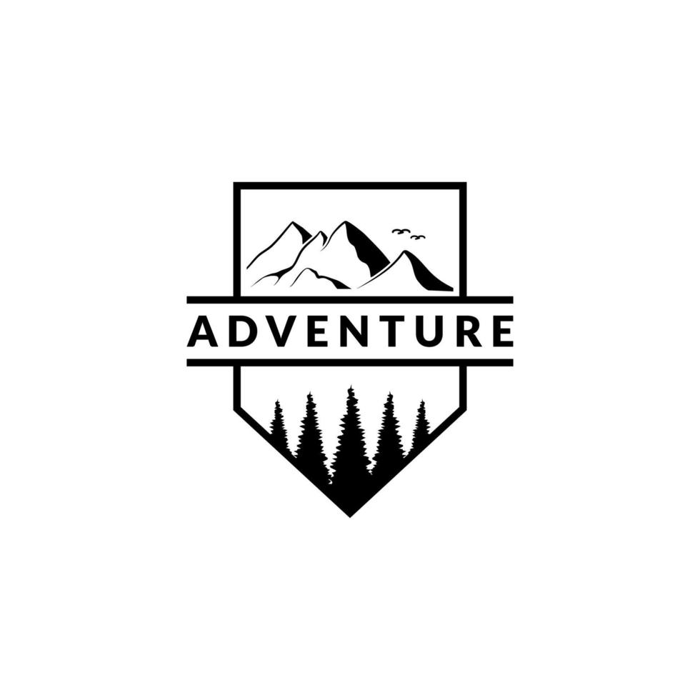 vintage logotipo crachá para montanha acampamento aventura vetor