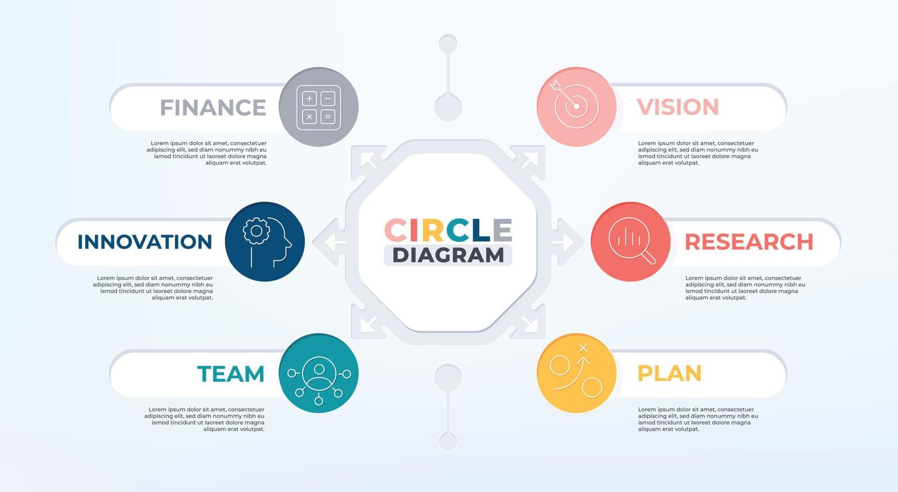 6 degrau circular diagrama modelo. o negócio circular infográfico com ícone. vetor