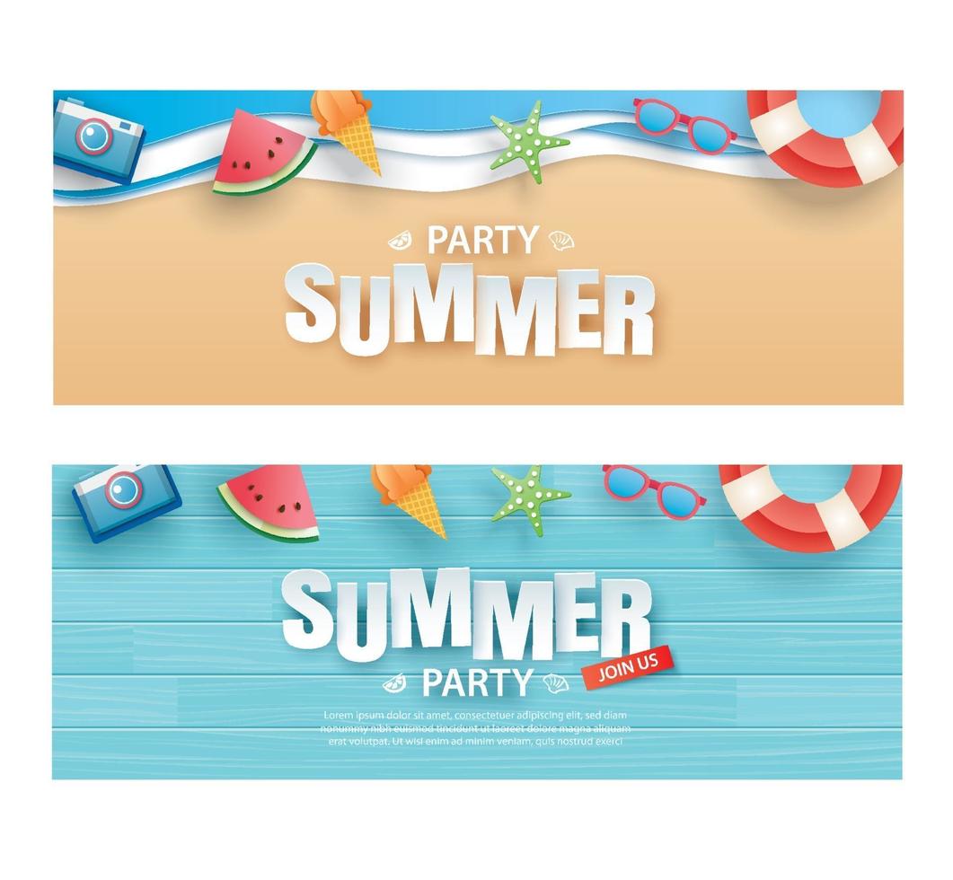 conjunto de banner de convite de festa de verão vetor
