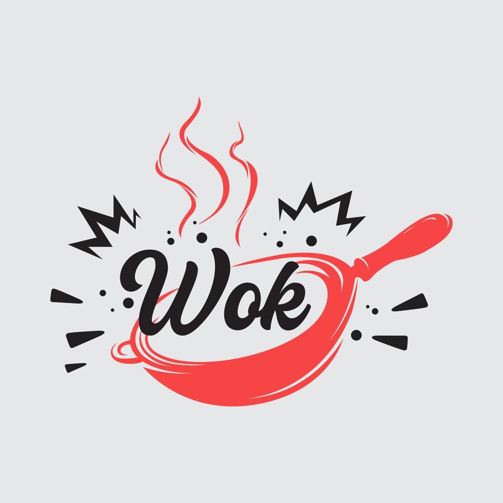 wok panela ilustração vetor logotipo tradicional fritar panela chapa para macarrão chinesse Comida