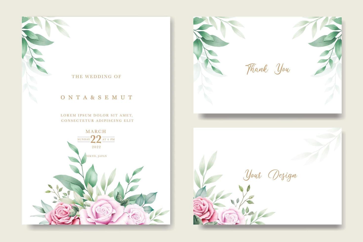 cartão de convite de casamento com aquarela rosa floral vetor