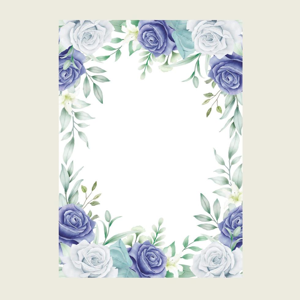 elegante aguarela floral quadro, Armação Casamento papelaria com marinha azul flor e folhas vetor