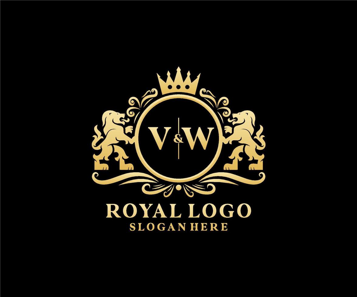 modelo inicial de logotipo de luxo real vw carta leão em arte vetorial para restaurante, realeza, boutique, café, hotel, heráldica, joias, moda e outras ilustrações vetoriais. vetor