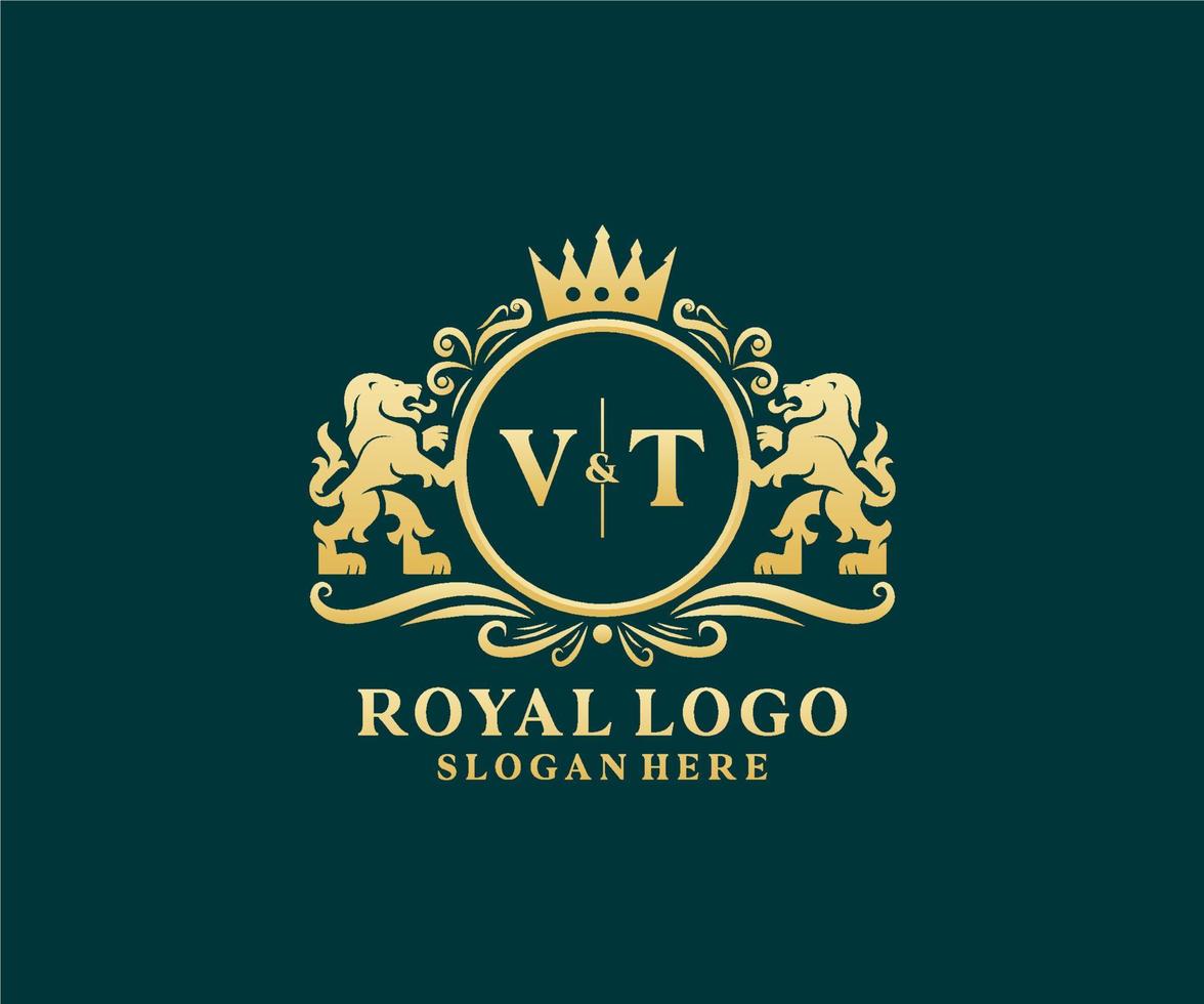 inicial vt carta leão modelo de logotipo de luxo real em arte vetorial para restaurante, realeza, boutique, café, hotel, heráldica, joias, moda e outras ilustrações vetoriais. vetor