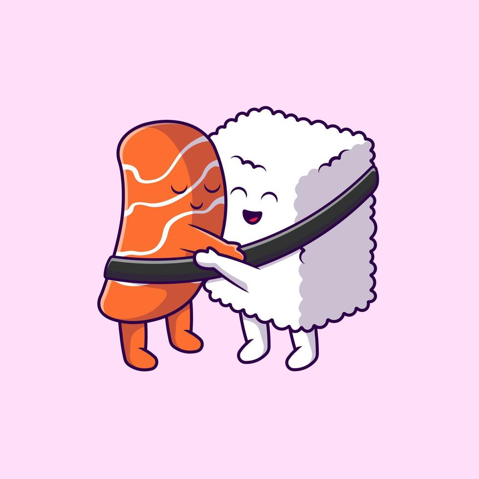 fofa Sushi salmão casal abraço desenho animado vetor ícones ilustração. plano desenho animado conceito. adequado para qualquer criativo projeto.