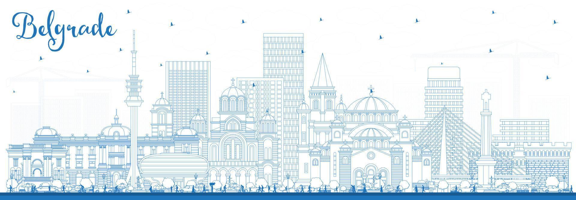 esboço Belgrado Sérvia cidade Horizonte com azul edifícios. vetor ilustração. Belgrado paisagem urbana com pontos de referência.