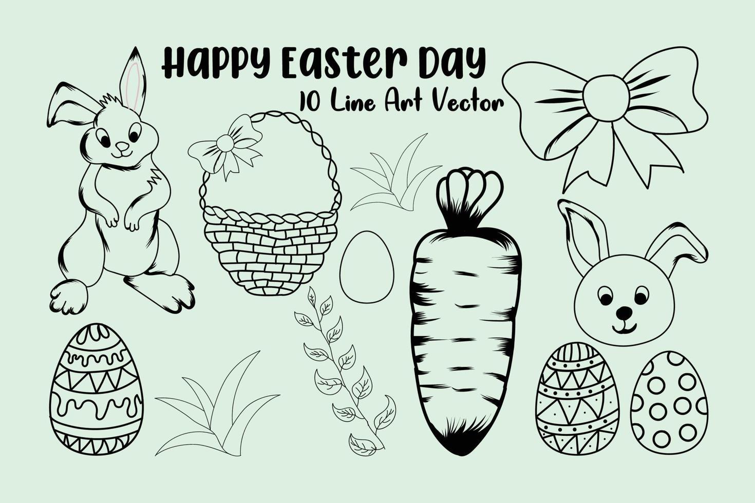 Páscoa coloração Páginas fofa desenho animado mão desenhando Páscoa vetor coelhos, flores, Páscoa ovos, bolos de copo, cestos, frango, cenouras, vetor