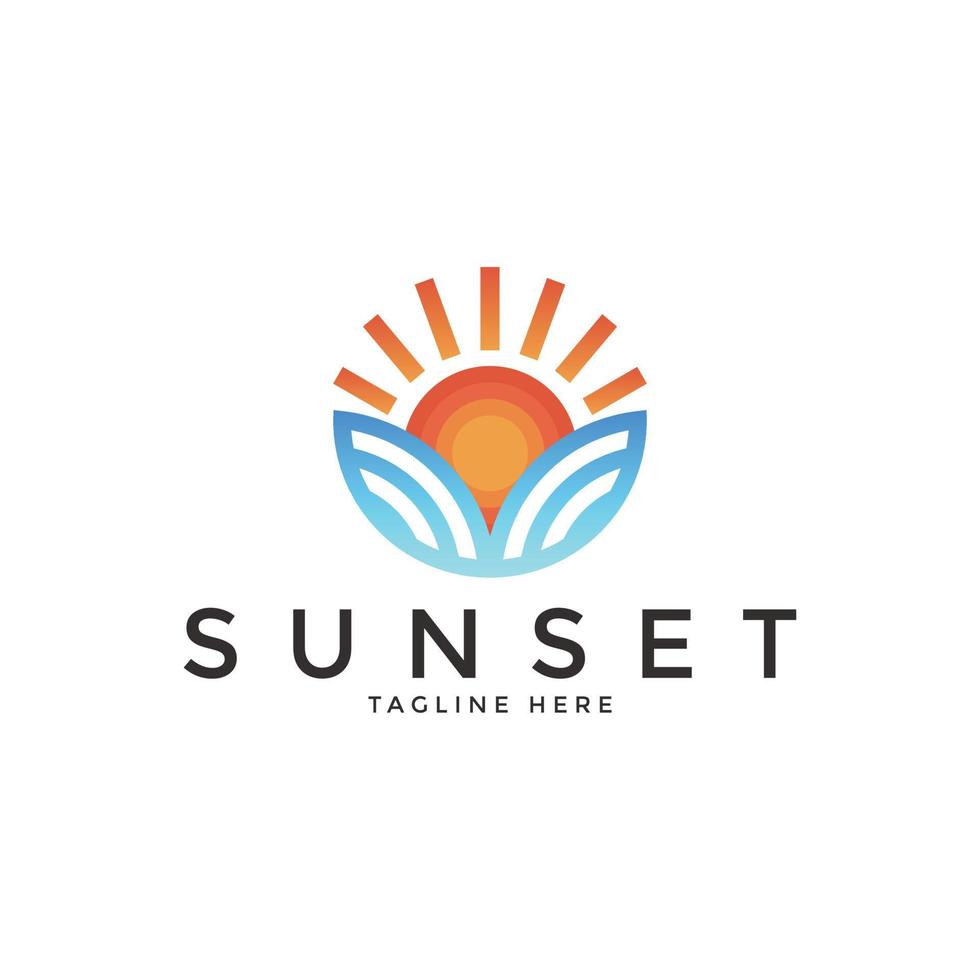 abstrato pôr do sol de praia logotipo panorama Projeto modelo vetor ilustração. verão onda Sol logotipo placa Projeto ícone