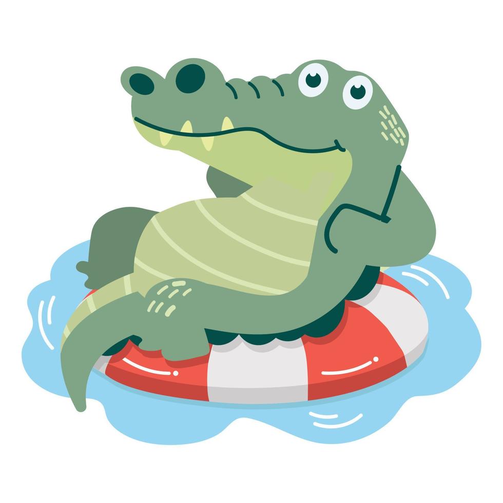 fofa crocodilo natação dentro borracha anel vetor