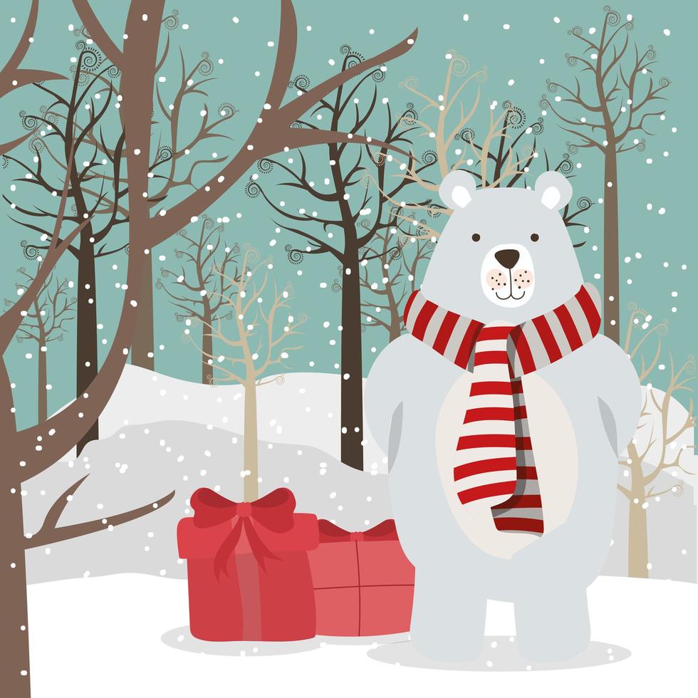 cartão de feliz natal com urso polar vetor