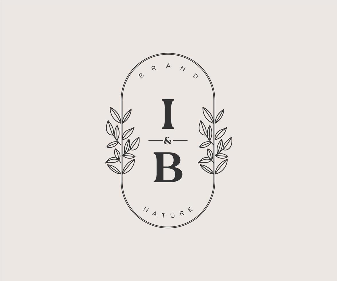 inicial ib cartas lindo floral feminino editável premade monoline logotipo adequado para spa salão pele cabelo beleza boutique e Cosmético empresa. vetor
