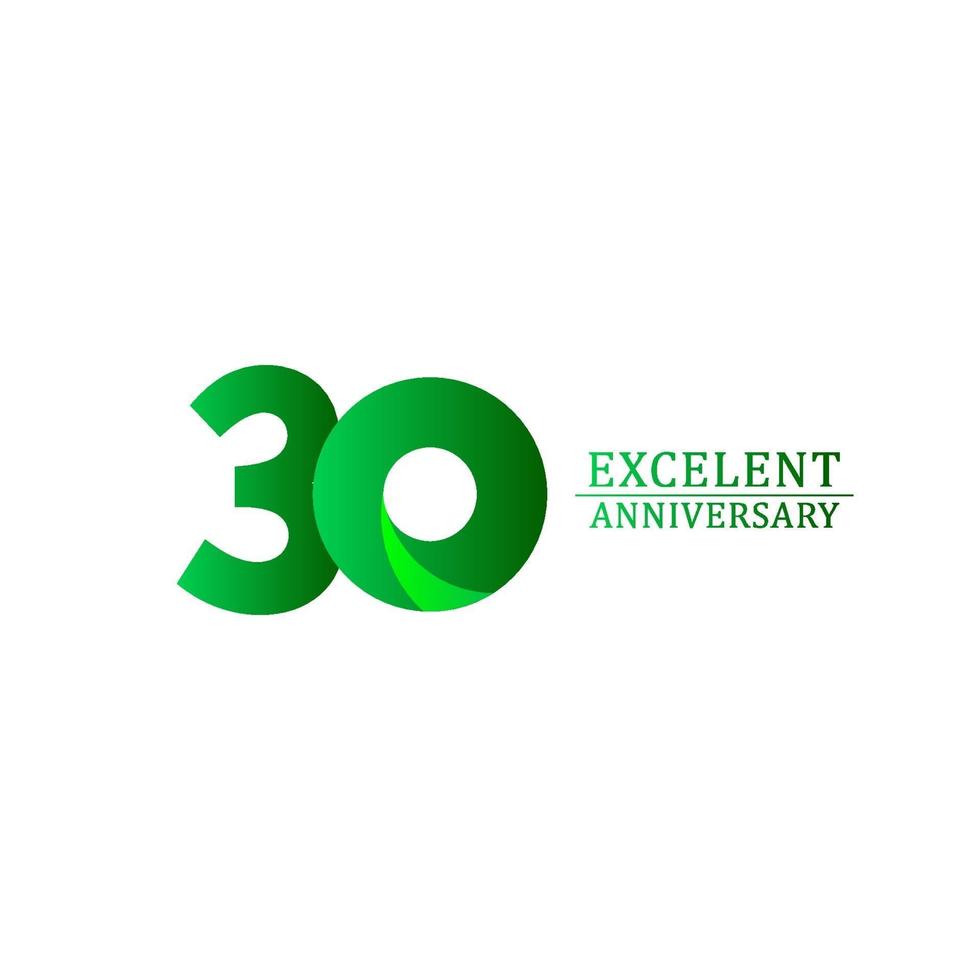 30 anos excelente celebração de aniversário ilustração de design de modelo de vetor de logotipo verde