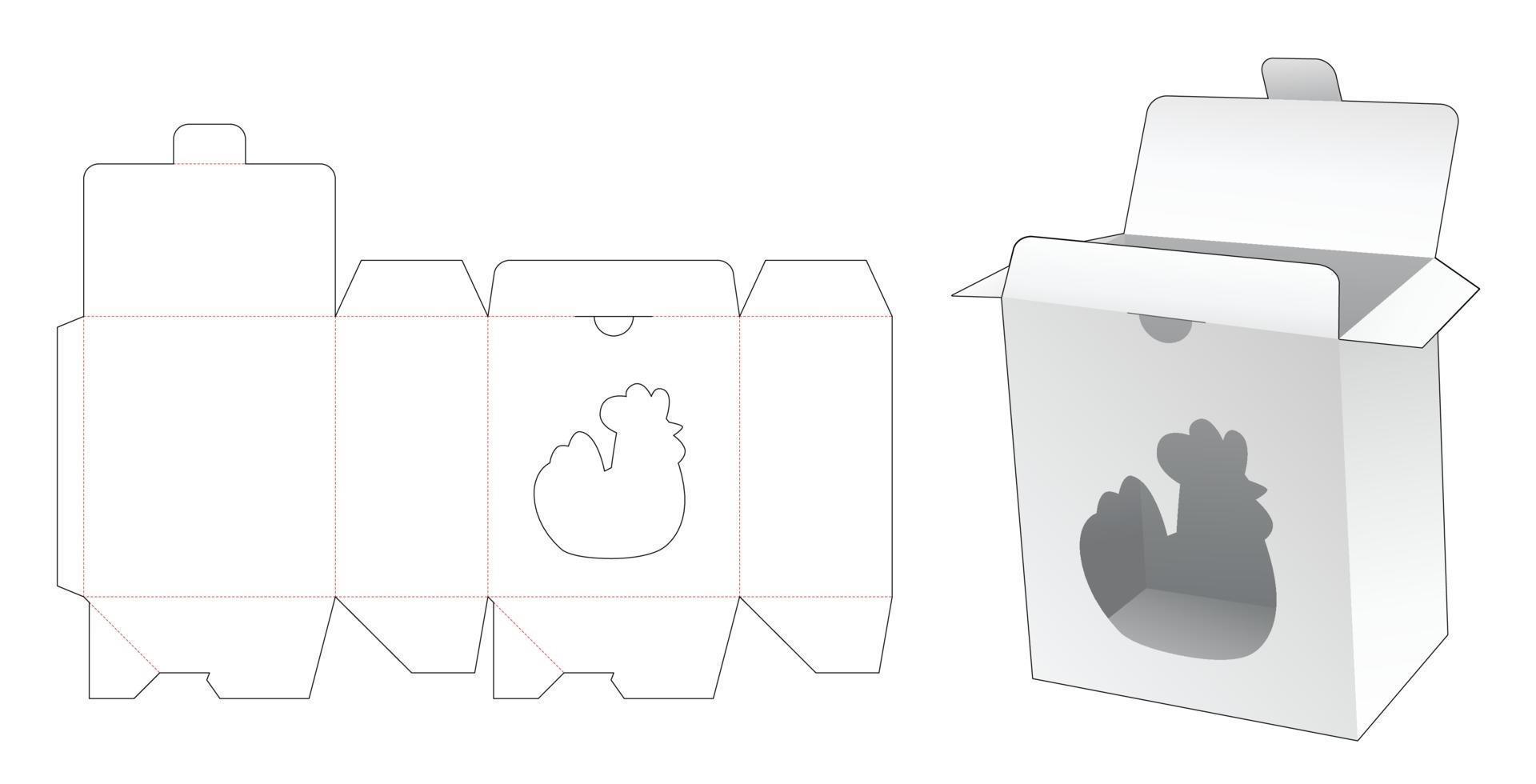 modelo de corte e vinco de janela em forma de galinha em caixa de ponto travado vetor