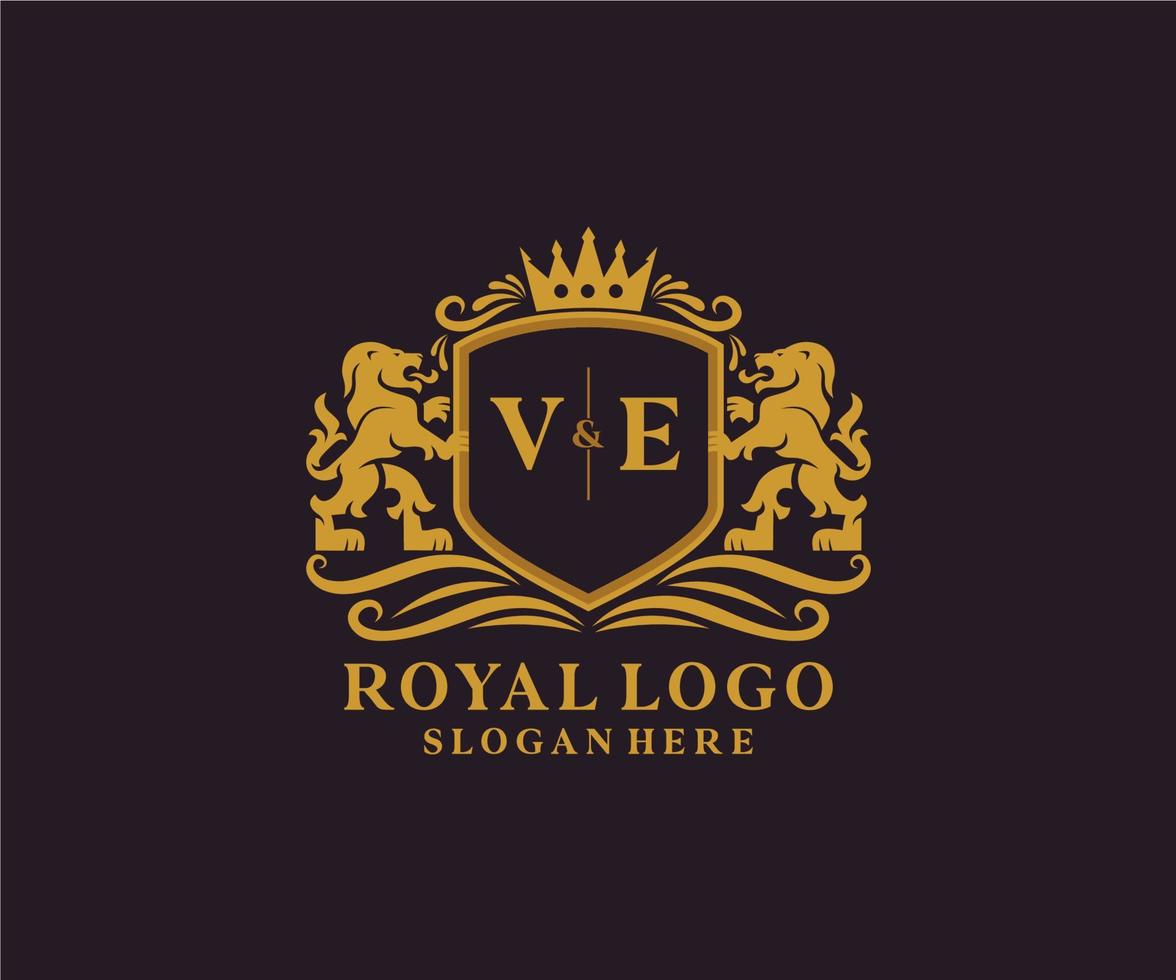 inicial ve carta leão modelo de logotipo de luxo real em arte vetorial para restaurante, realeza, boutique, café, hotel, heráldica, joias, moda e outras ilustrações vetoriais. vetor