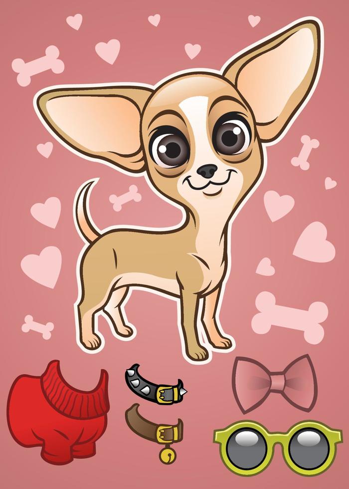 fofa chihuahua cachorro com a acessórios vetor