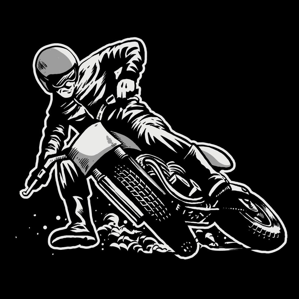 mão desenhado do homem equitação uma plano rastrear motocicleta raça vetor