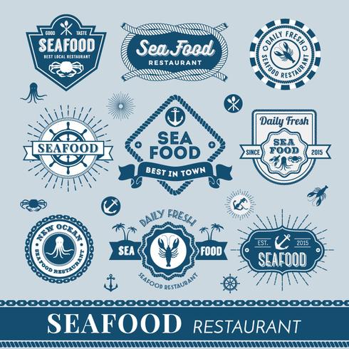 Conjunto de design de banner de logotipo de restaurante de frutos do mar vetor