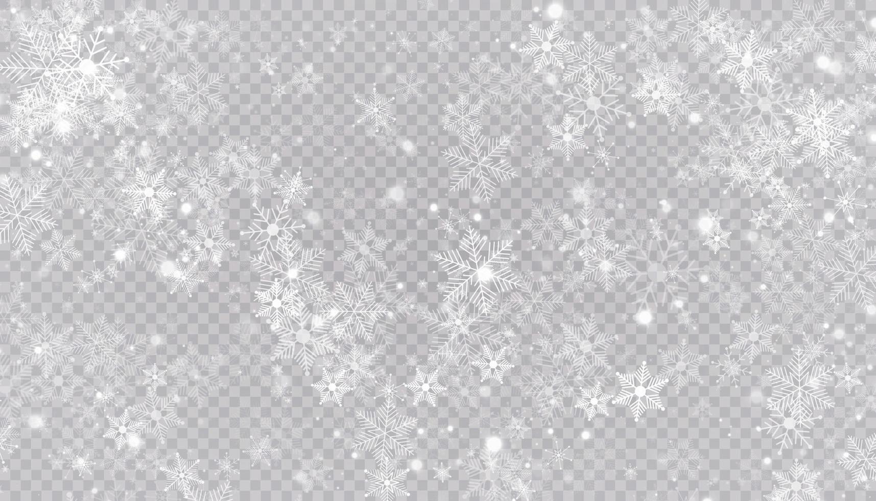 neve branca voa. flocos de neve de natal. ilustração de fundo de nevasca de inverno. vetor