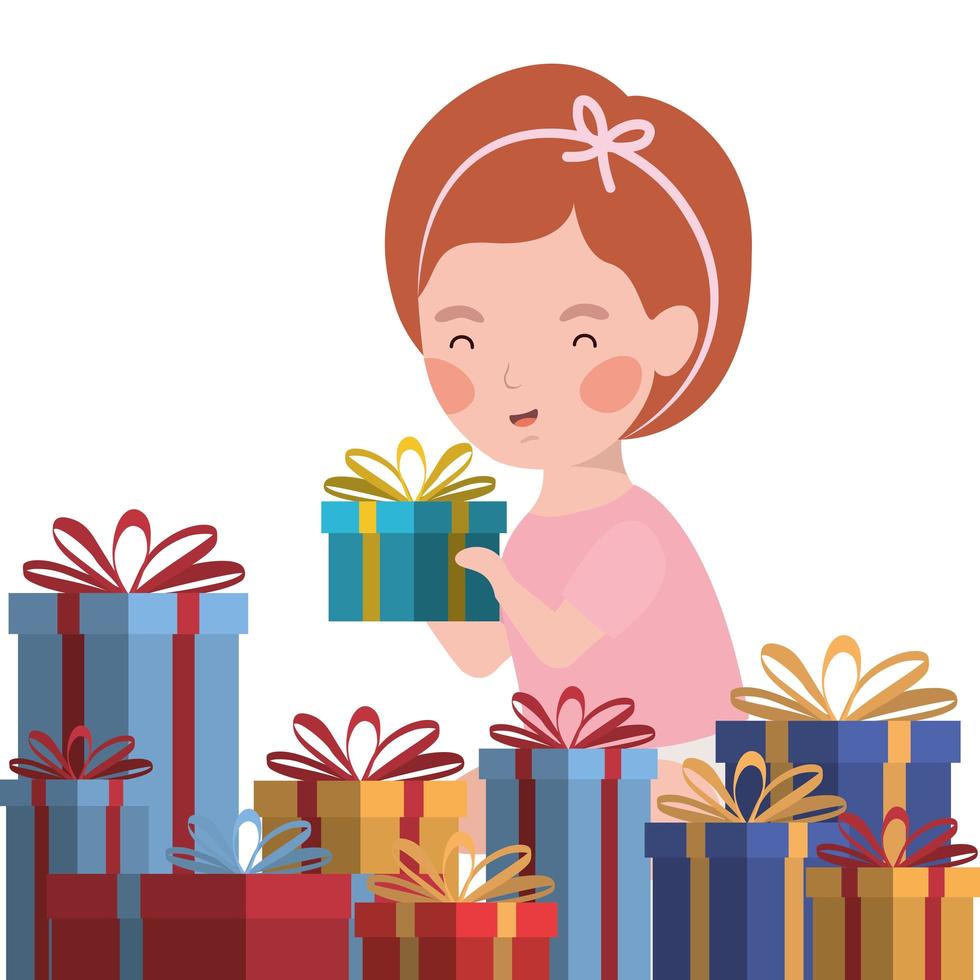 menina com celebração de presentes de natal vetor