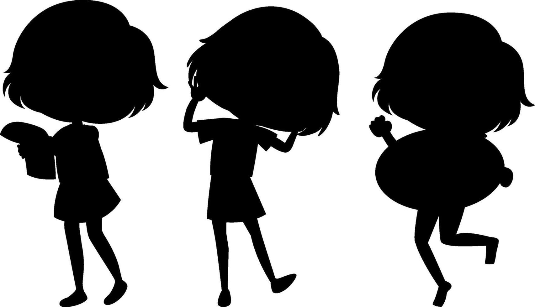 personagem de desenho animado da silhueta de crianças em fundo branco vetor