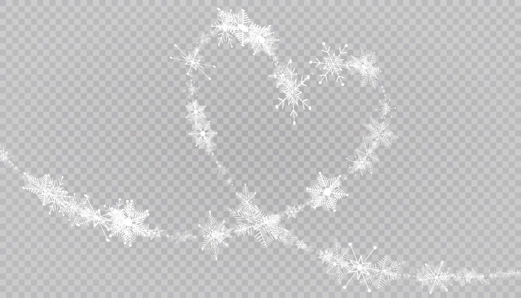 flocos de neve em forma de coração em um estilo simples em linhas de desenho contínuas. vestígios de poeira branca. fundo abstrato mágico isolado. milagre e magia. vetor