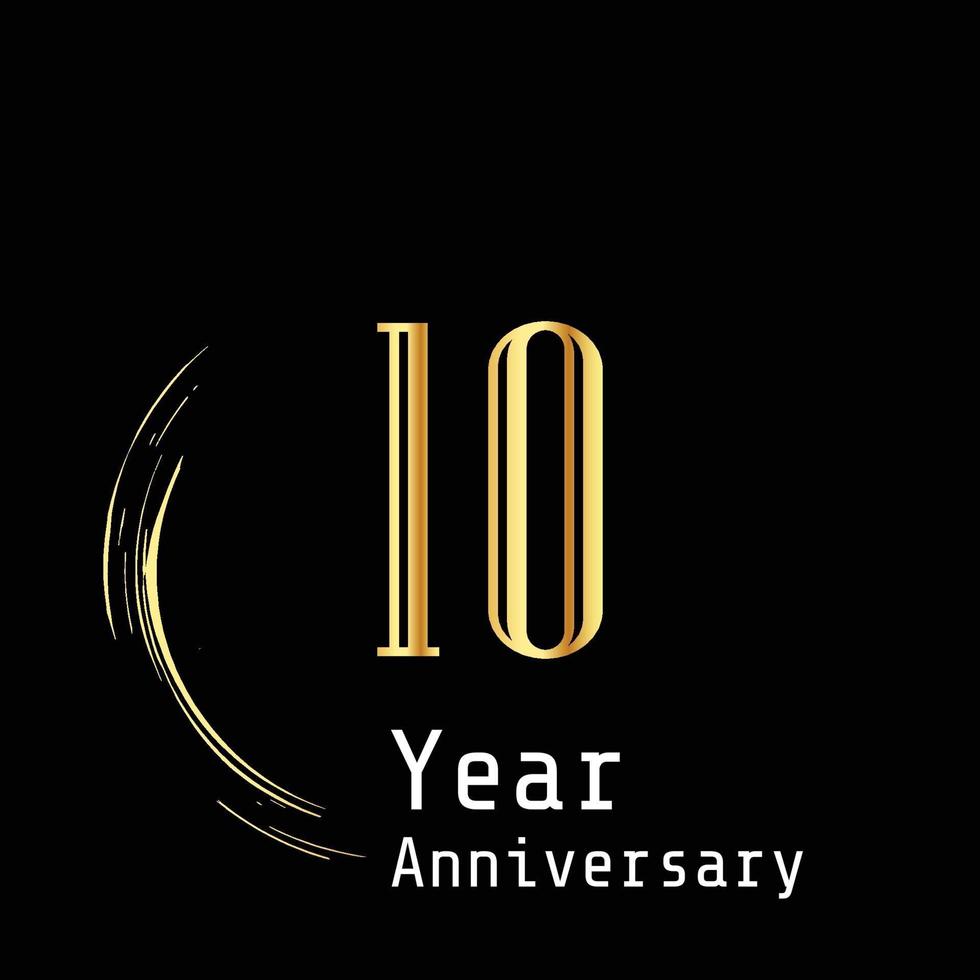 Celebração de aniversário de 10 anos, ouro e preto, ilustração vetorial de design de modelo vetor