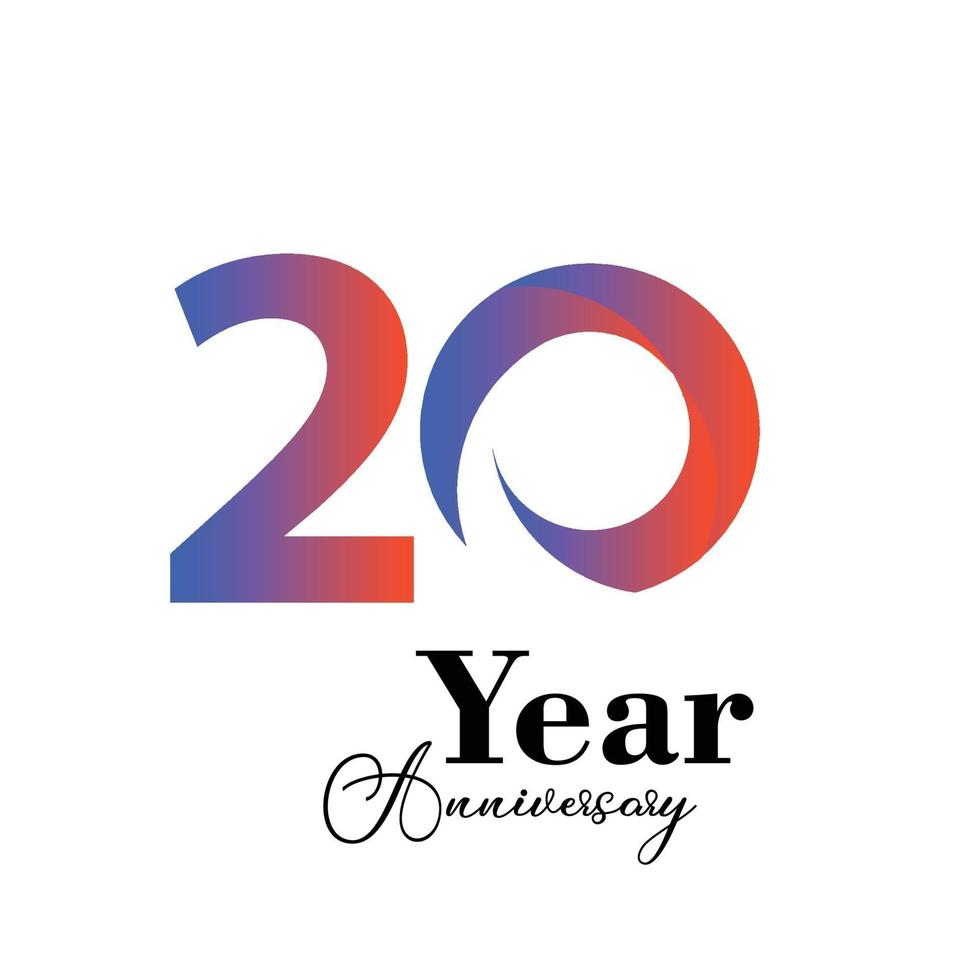 20 anos de comemoração de aniversário de cores do arco-íris ilustração de design de modelo vetor