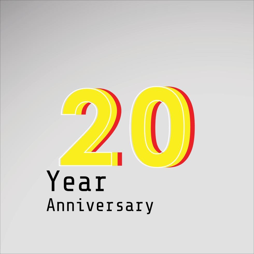 20 anos de comemoração de aniversário ilustração de design de modelo vetorial cor amarela vetor