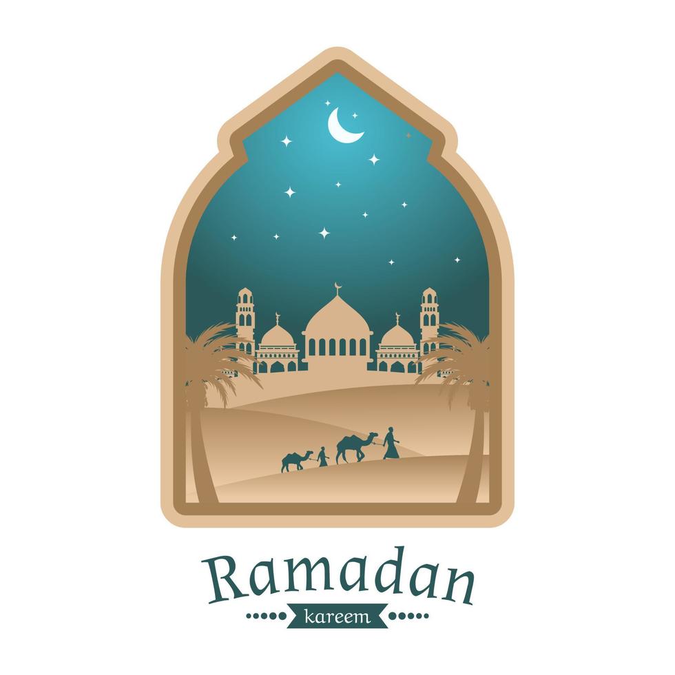 Ramadã cumprimento cartão mesquita dentro a meio do deserto ilustração Projeto vetor