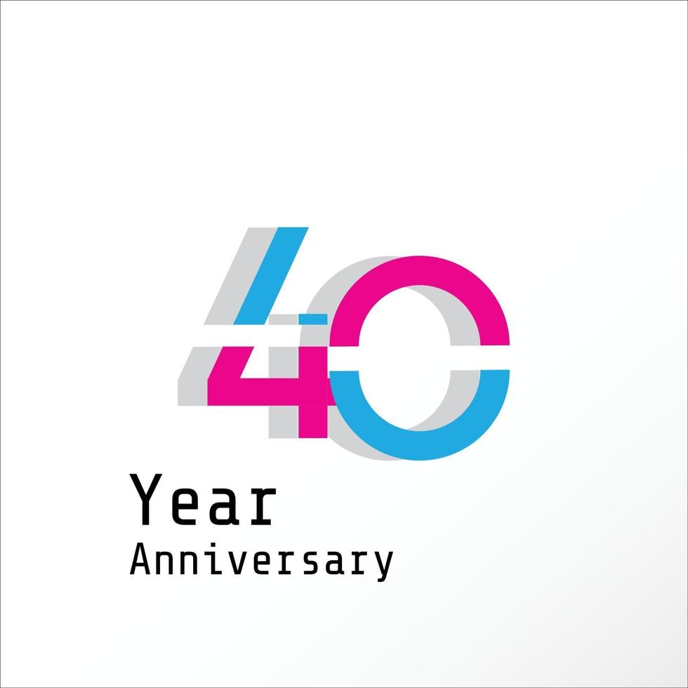 Celebração de aniversário de 40 anos rosa azul ilustração vetorial de design de modelo vetor