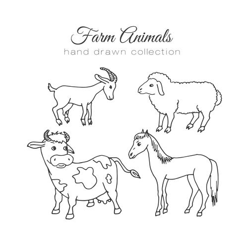 Ilustração de agricultura. Elementos de fazenda de vetor. Animais de fazenda mão desenhada. vetor