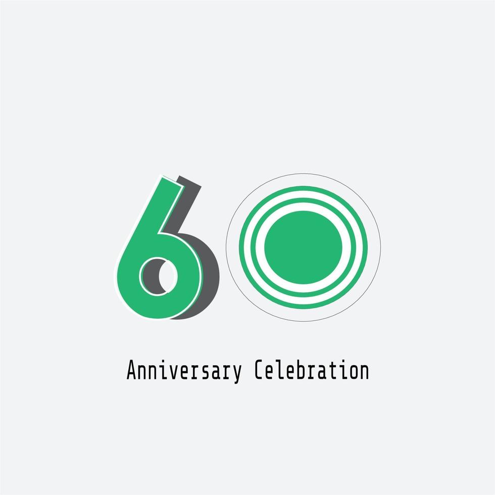 Celebração de aniversário de 60 anos ilustração de design de modelo de vetor de cor verde