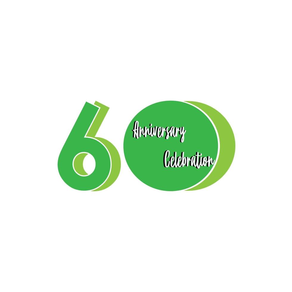 Celebração de aniversário de 60 anos ilustração de design de modelo de vetor de cor verde