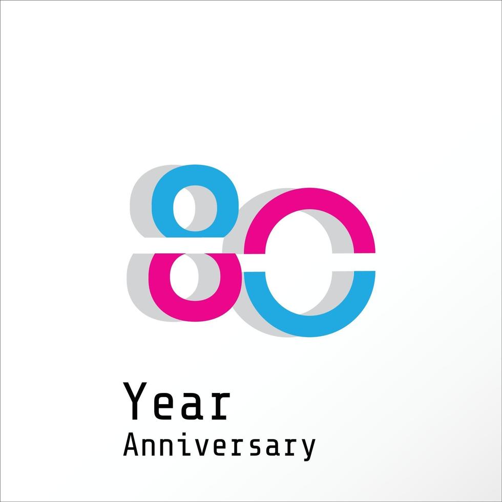 Celebração de aniversário de 80 anos rosa azul ilustração vetorial de design de modelo vetor