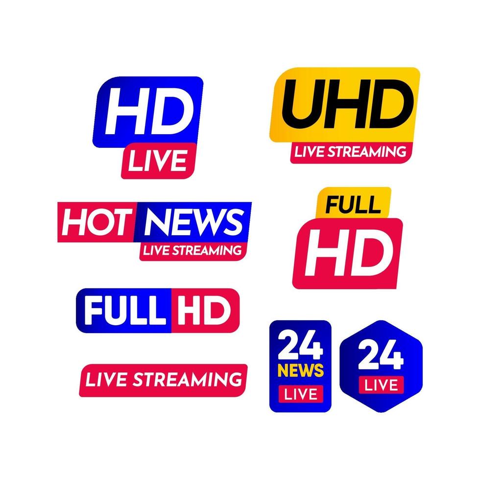 hd ao vivo, streaming ao vivo uhd, streaming de notícias ao vivo, streaming ao vivo, 24 notícias ao vivo, ilustração de design de modelo vetorial de 24 rótulos ao vivo vetor