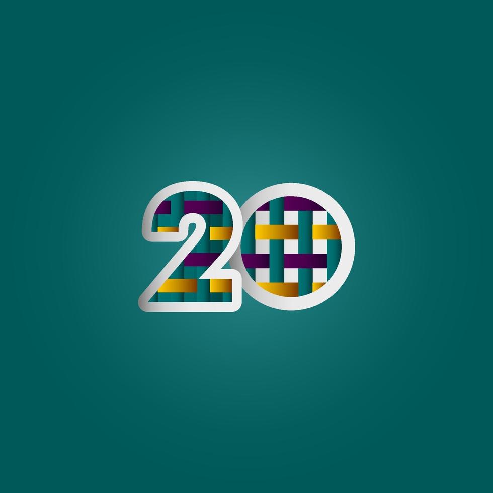 Celebração de aniversário de 20 anos elegante cor número vetor modelo design ilustração