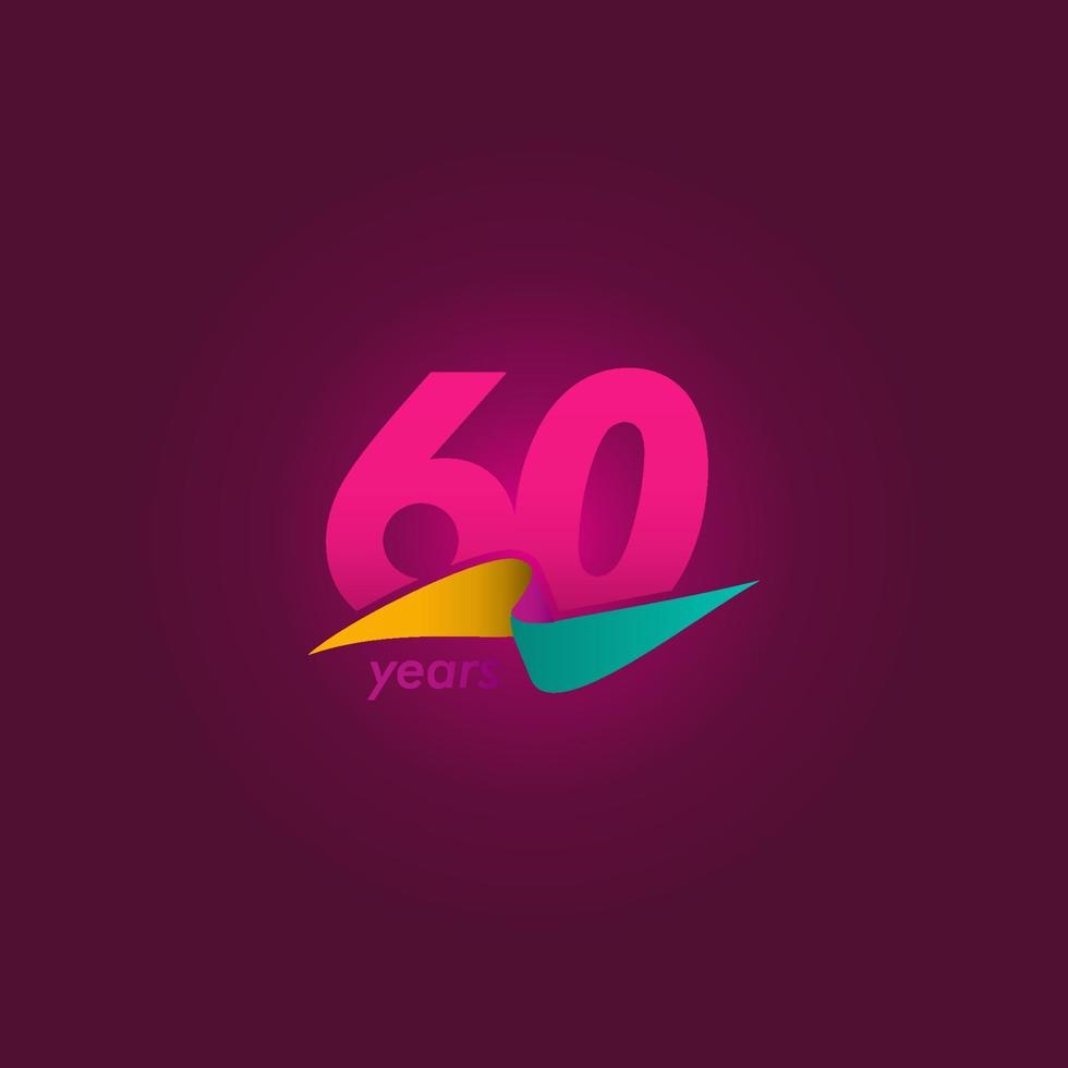 60 anos de comemoração de aniversário de ilustração de design de modelo de fita roxa vetor