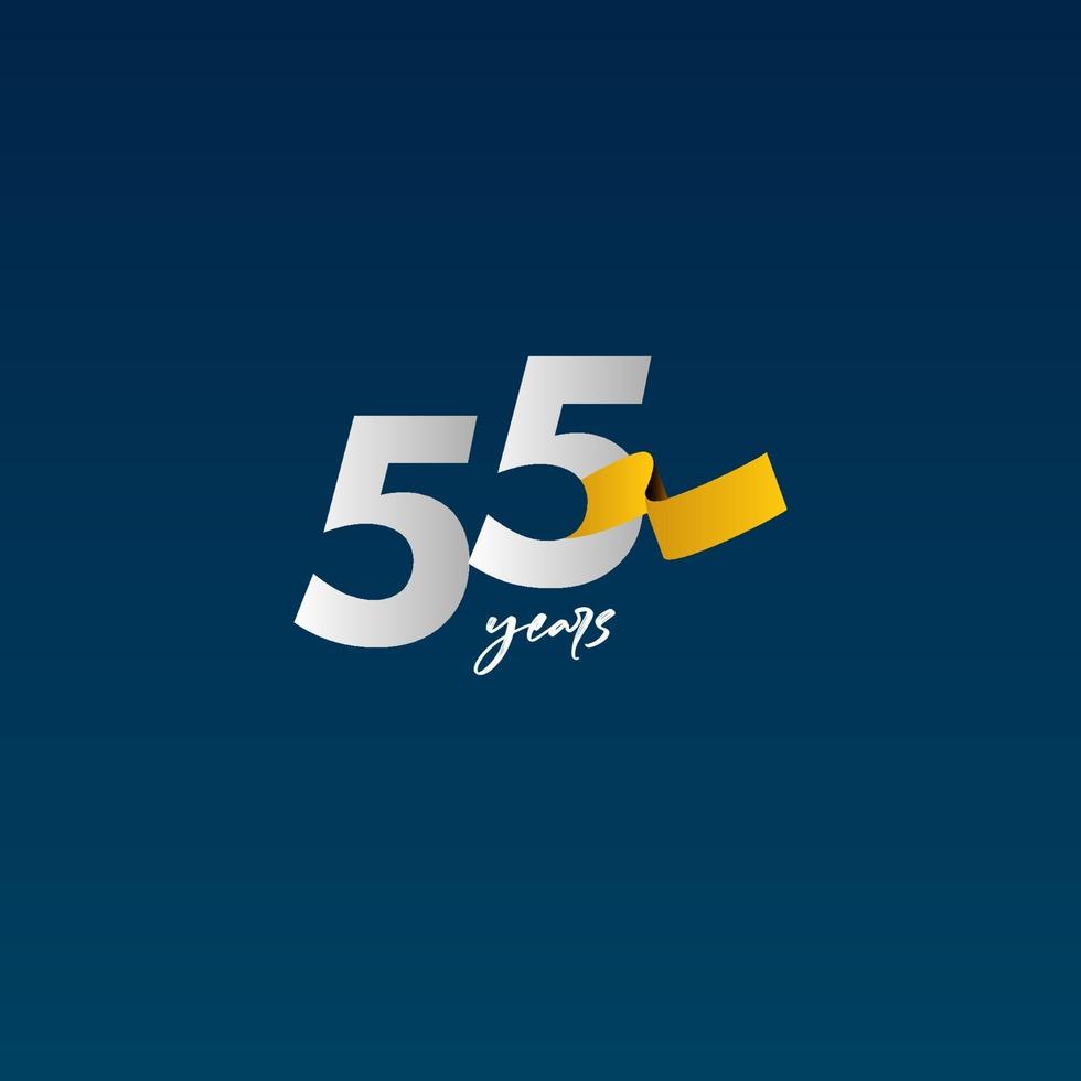 55 anos de celebração de aniversário ilustração de design de modelo vetorial fita branca, azul e amarela vetor