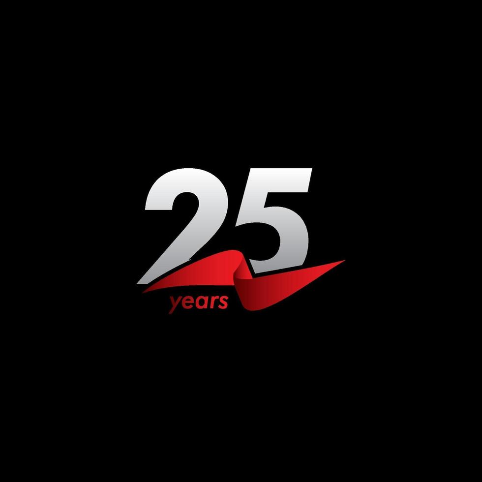 25 anos de celebração de aniversário ilustração de design de modelo de vetor fita vermelha branca preta