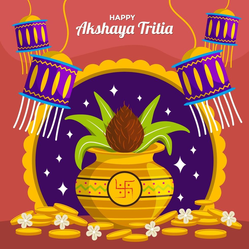 feliz akshaya tritiya com elemento de celebração vetor